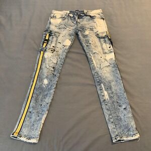 Industrial Indigo Jeans Mens 34x33 Blue Distressed Cargo Skinny Denim Pants‎